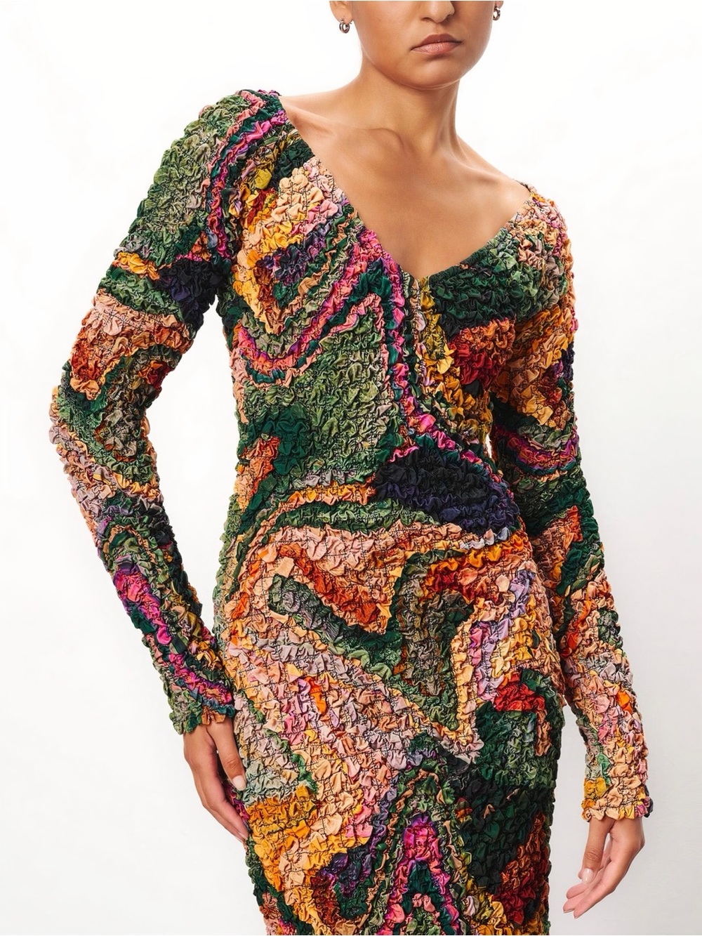 NWOT Mara Hoffman Popcorn Midi Long-Sleeve Eliza Abstract Dress - Picture 4 of 7